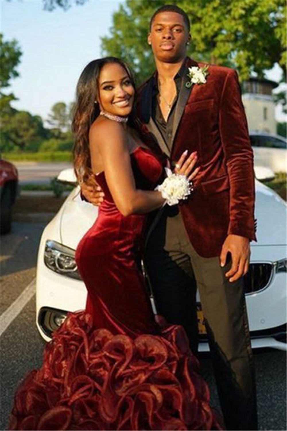 Burgundy Slim Fit Velvet 2 Pieces Notched Lapel Men's Prom Suits