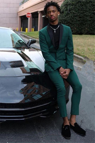 Dark Green Slim Fit Velvet 2 Pieces Shawl Lapel Men's Prom Suits