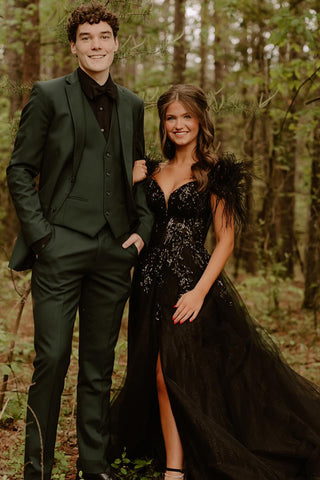 Dark Green Notched Lapel 3 Pieces Formal Prom Men's Suits