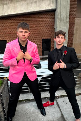 Pink Jacquard Shawl Lapel One Button 2 Pieces Men's Prom Suits 
