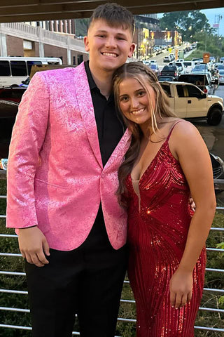 Pink Jacquard Shawl Lapel One Button 2 Pieces Men's Prom Suits 