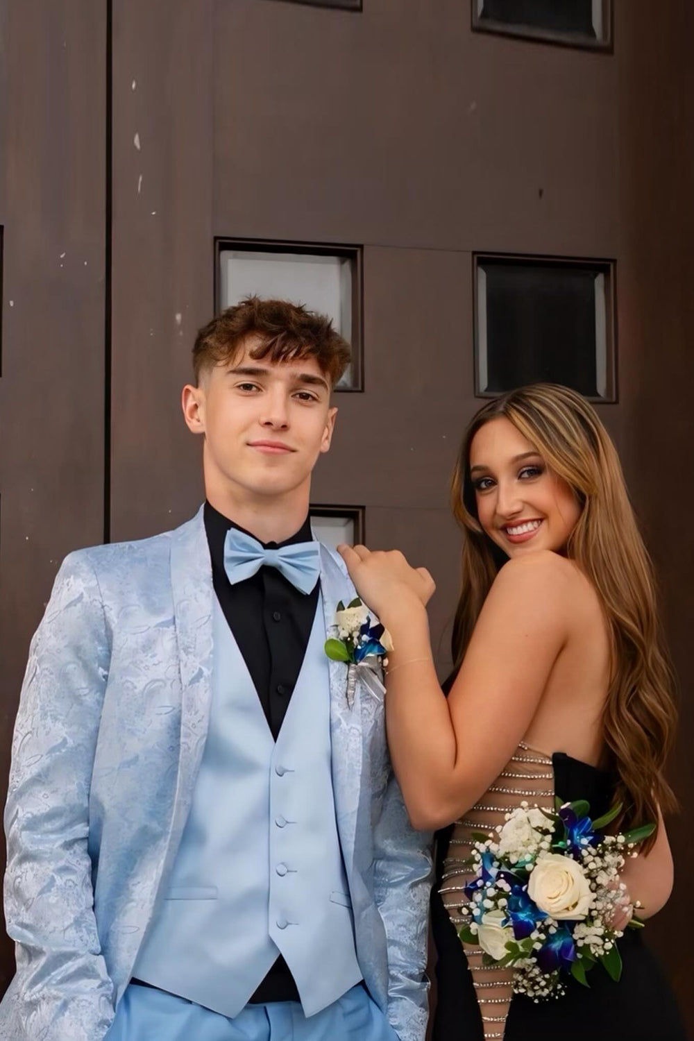 Light Blue Jacquard Peak Lapel 3 Pieces Formal Prom Men's Suits