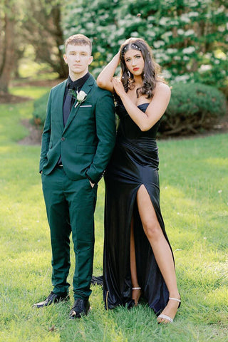 Dark Green Notched Lapel One Button 2 Pieces Men's Prom Suits 