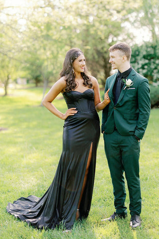 Dark Green Notched Lapel One Button 2 Pieces Men's Prom Suits 