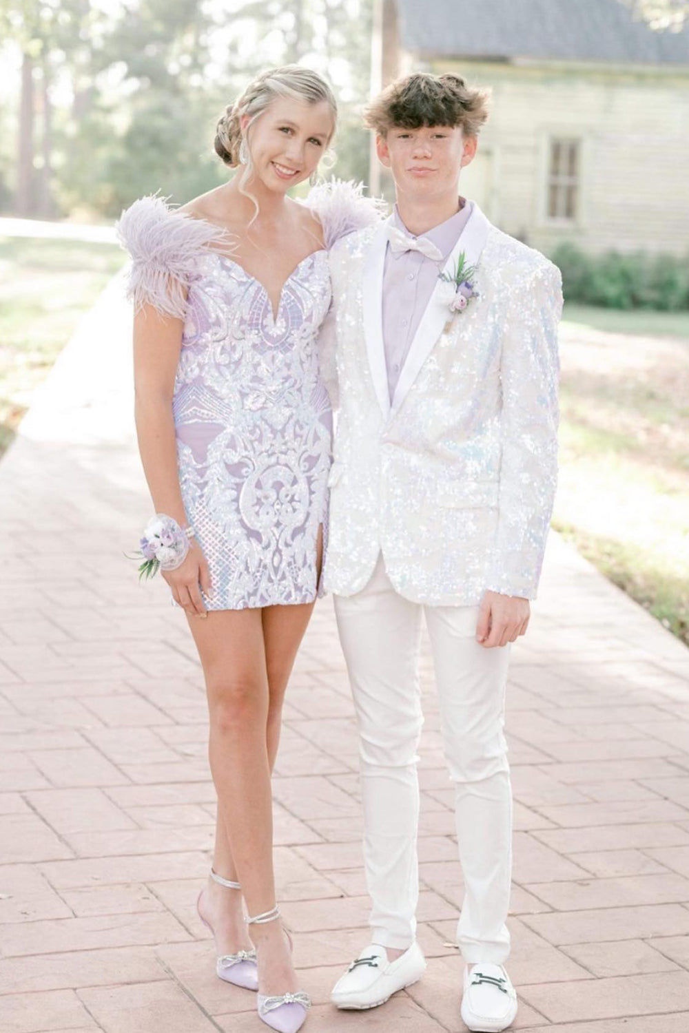 Sparkly White Sequins Shawl Lapel 2 Pieces Men's Prom Suits 