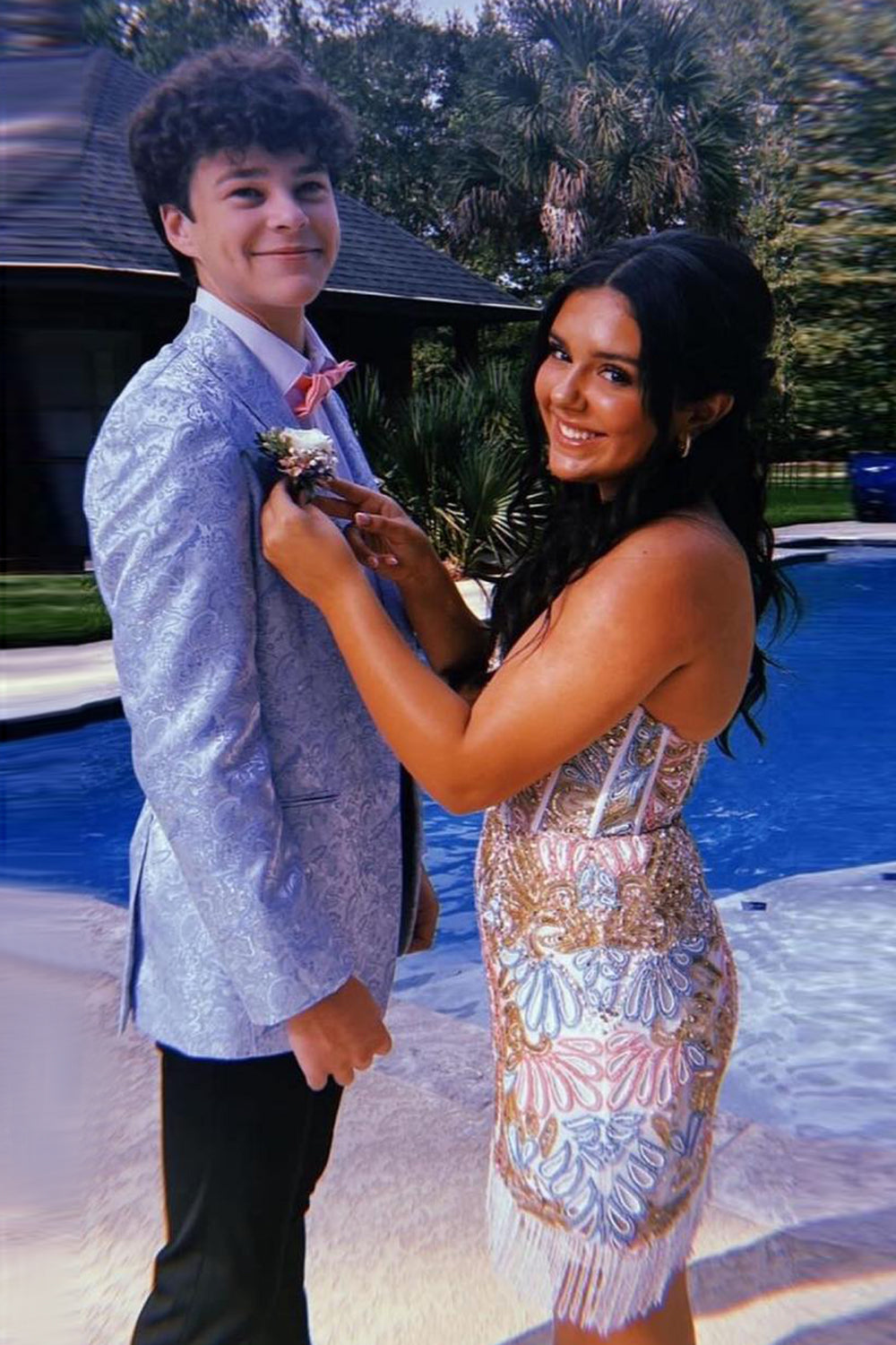 Light Blue Jacquard Shawl Lapel 2 Pieces Formal Men's Prom Suits 