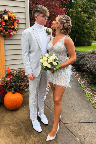 White Jacquard Notched Lapel 2 Pieces Formal Men's Prom Suits 