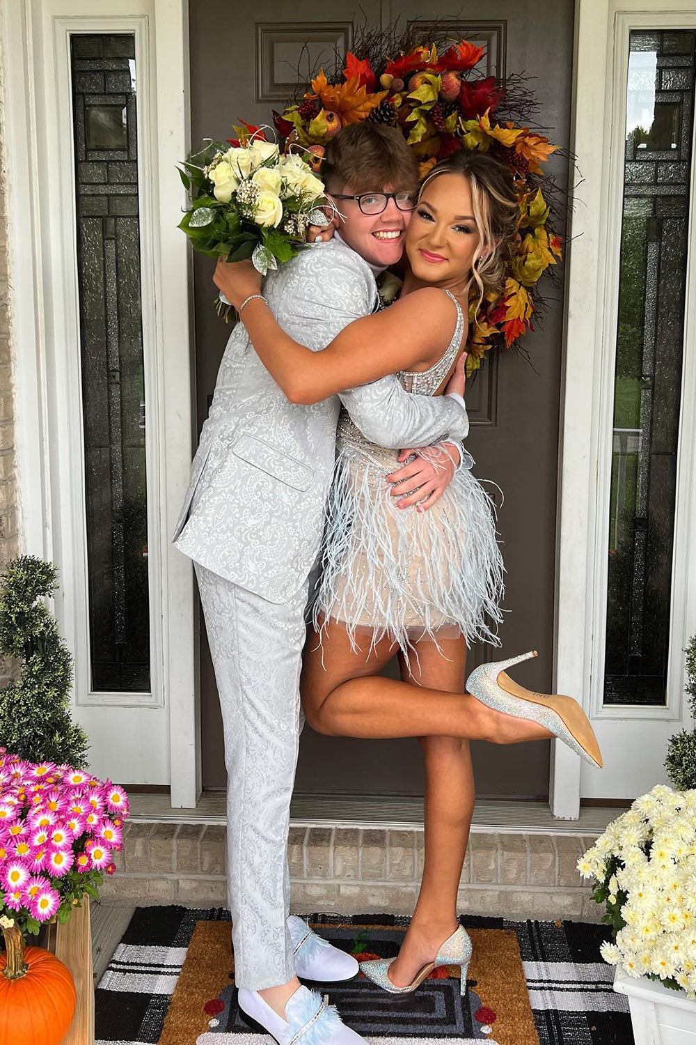 White Jacquard Notched Lapel 2 Pieces Formal Men's Prom Suits 