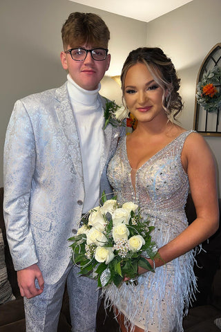 White Jacquard Notched Lapel 2 Pieces Formal Men's Prom Suits 