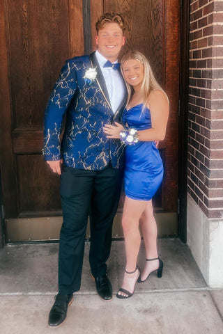 Dark Navy Gold Parttern Shawl Lapel 2 Pieces Formal Men's Prom Suits 