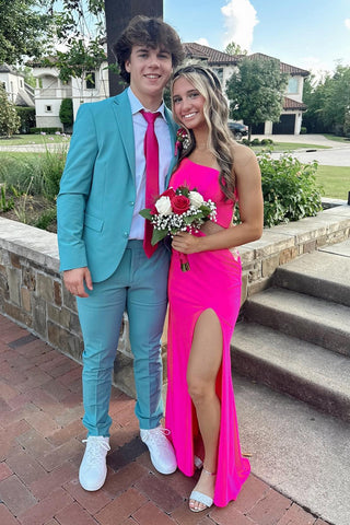 Simple Light Blue Notched Lapel 2 Pieces Formal Men's Prom Suits 