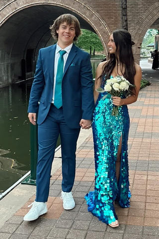 Simple Dark Navy Notched Lapel 2 Pieces Formal Men's Prom Suits 