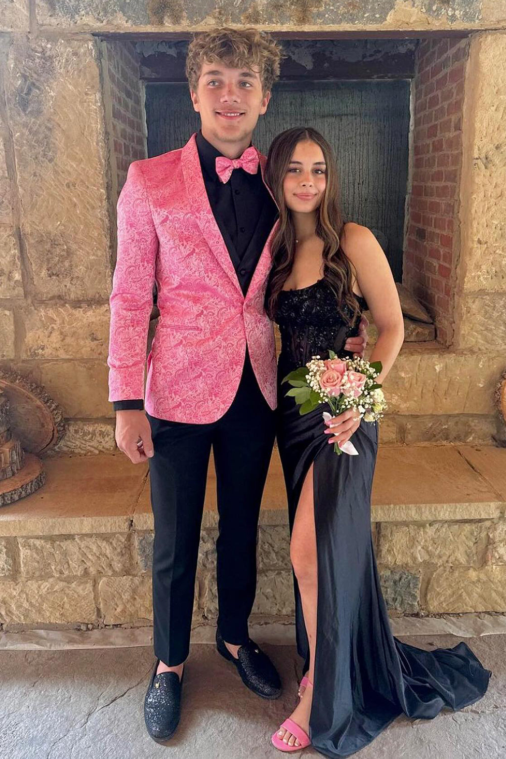Pink Jacquard Shawl Lapel 2 Pieces Formal Men's Prom Suits 