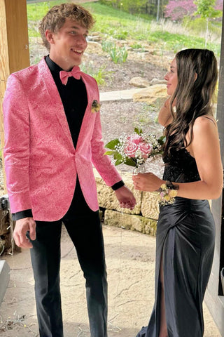 Pink Jacquard Shawl Lapel 2 Pieces Formal Men's Prom Suits 