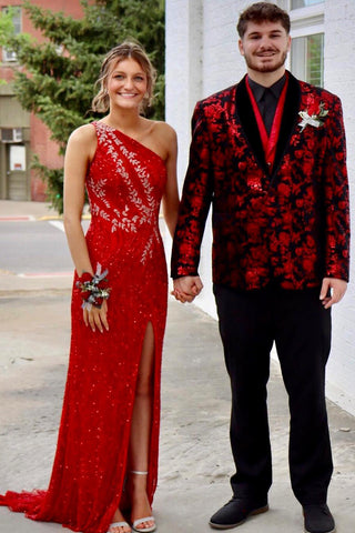 Black Red Pattern Shawl Lapel 2 Pieces Men's Prom Suits 
