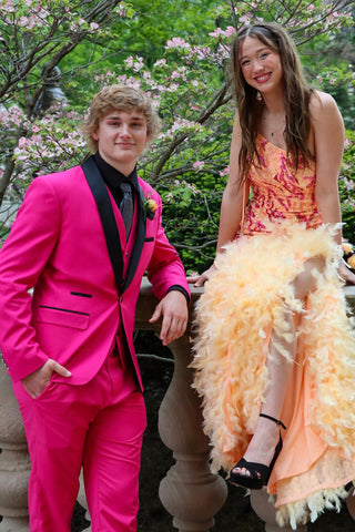 Trendy Hot Pink Shawl Lapel 3 Pieces Formal Prom Men's Suits
