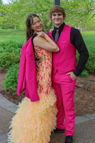 Trendy Hot Pink Shawl Lapel 3 Pieces Formal Prom Men's Suits