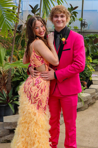 Trendy Hot Pink Shawl Lapel 3 Pieces Formal Prom Men's Suits