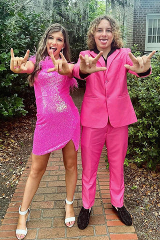 Hot Pink Notched Lapel 2 Pieces Men's Prom Suits 