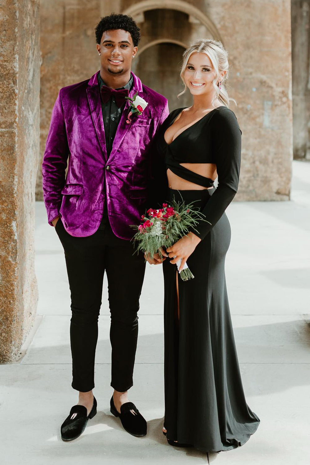 Purple Velvet Notched Lapel 2 Pieces Men's Prom Suits 