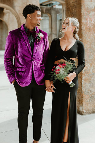 Purple Velvet Notched Lapel 2 Pieces Men's Prom Suits 