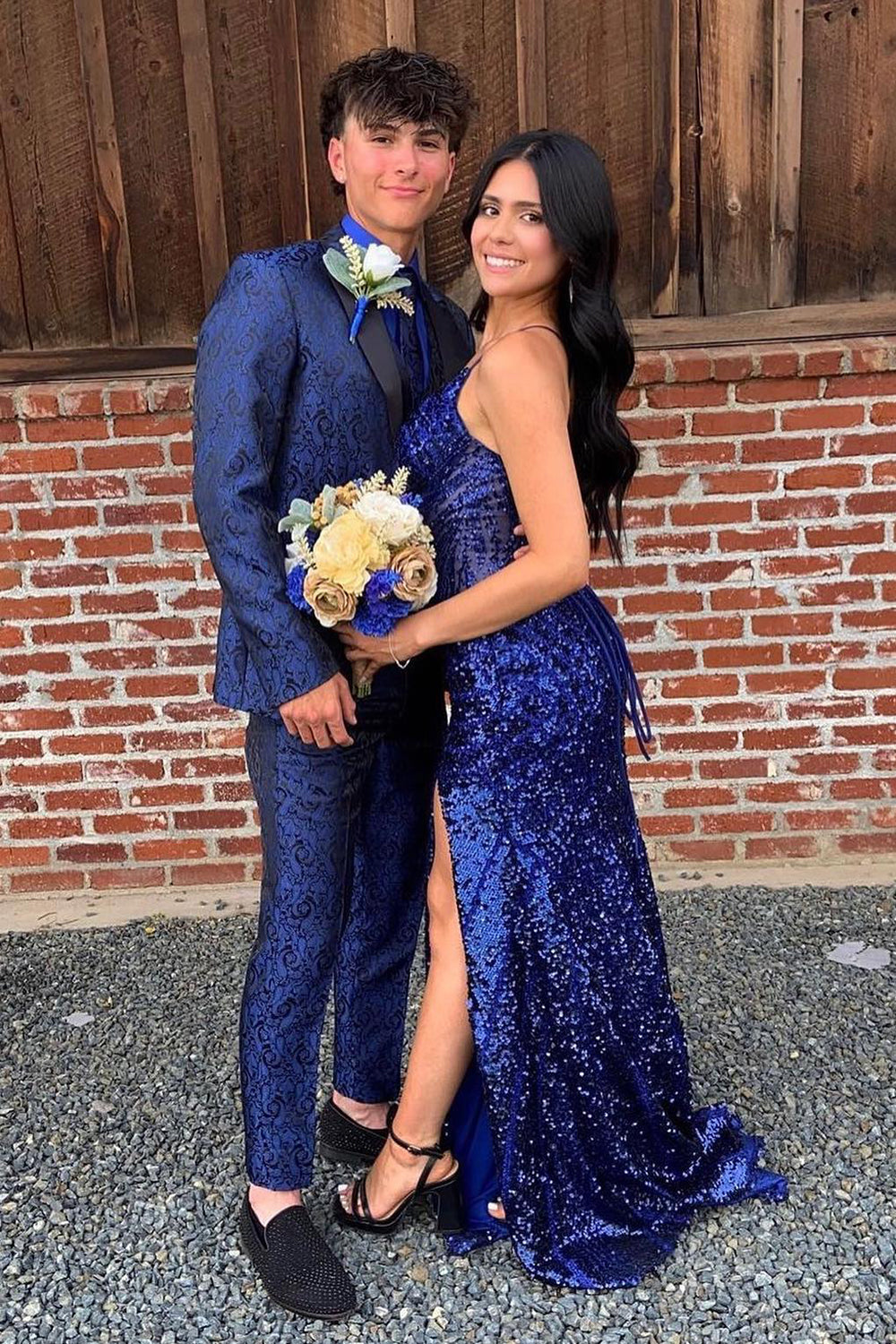Royal Blue Jacquard Peak Lapel 2 Pieces Men's Prom Suits 