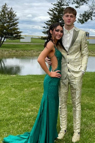 Light Golden Pattern Peak Lapel 2 Pieces Men's Prom Suits 