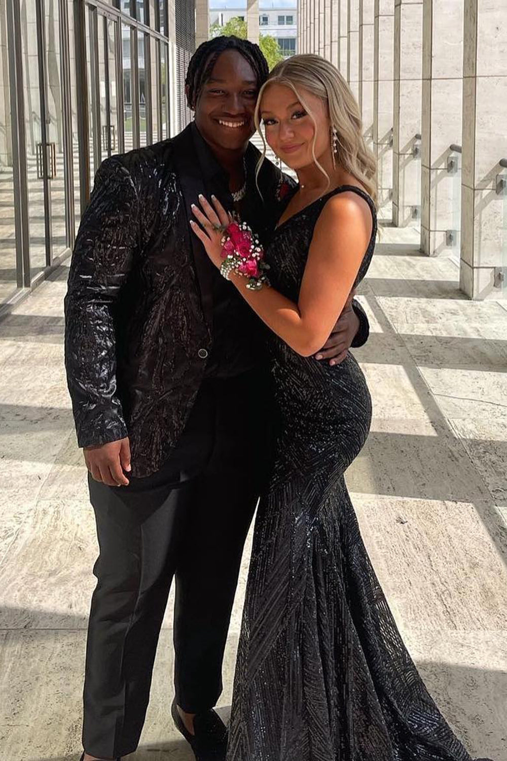 Glitter Black Pattern Shawl Lapel 2 Pieces Men's Prom Suits 