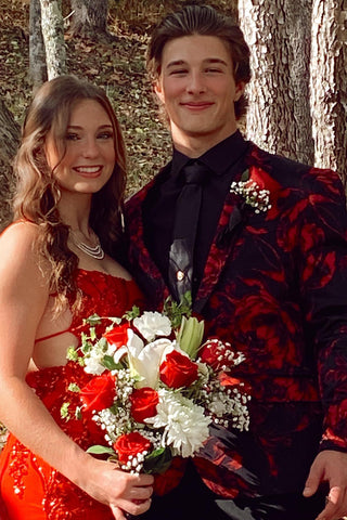 Burgundy Red Pattern Printed Shawl Lapel 2 Pieces Men's Prom Suits 