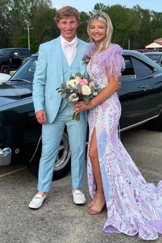 Light Blue Notched Lapel Single Breasted 3 Pieces Formal Prom Men's Suits
