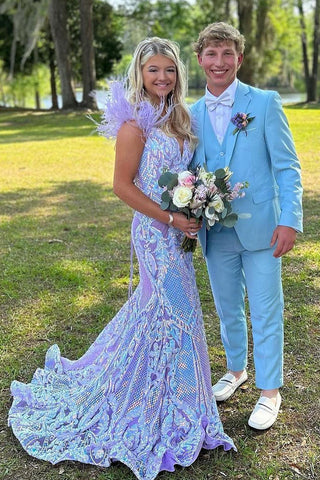 Light Blue Notched Lapel Single Breasted 3 Pieces Formal Prom Men's Suits
