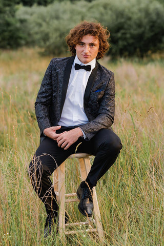 Black Jacquard Shawl Lapel 2 Pieces Formal Men's Prom Suits 