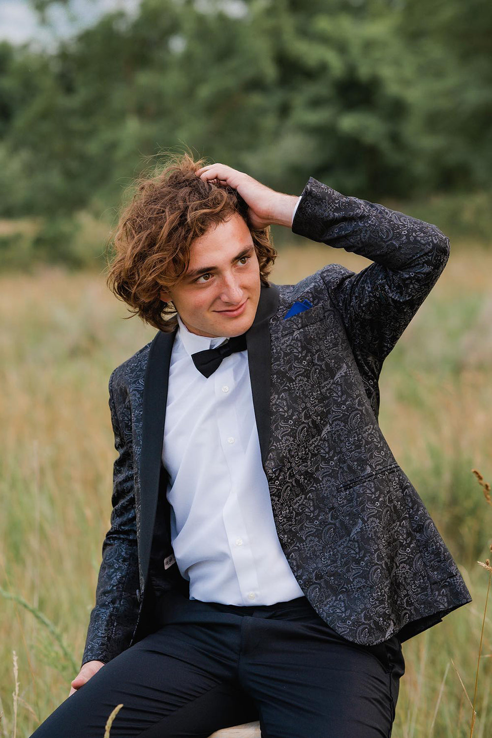 Black Jacquard Shawl Lapel 2 Pieces Formal Men's Prom Suits 