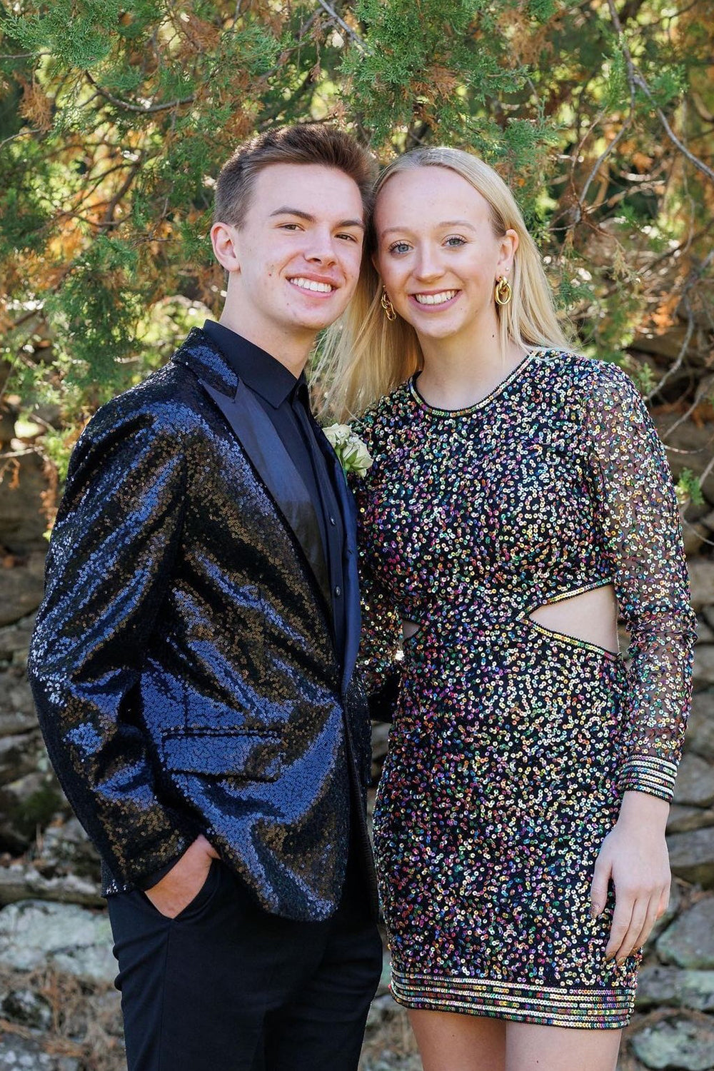 Sparkly Dark Navy Sequins Peak Lapel One Button 2 Pieces Men's Prom Suits 