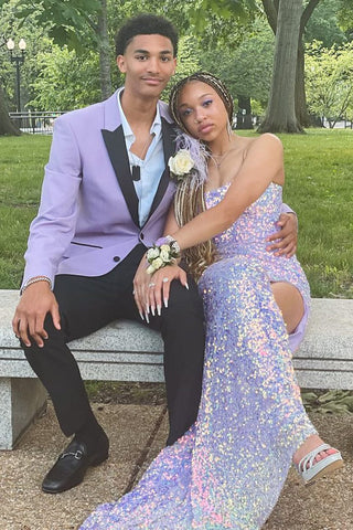 Light Purple Peak Lapel Single Breasted 2 Pieces Men's Prom Suits 