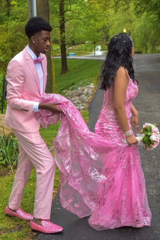 Light Pink Notched Lapel One Button 2 Pieces Men's Prom Suits 
