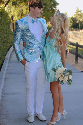 Sparkly Light Blue Shawl Lapel One Button 2 Pieces Men's Prom Suits 