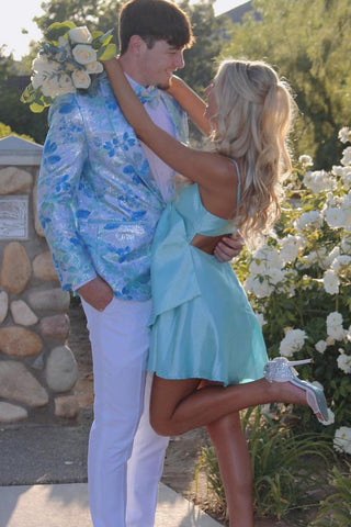 Sparkly Light Blue Shawl Lapel One Button 2 Pieces Men's Prom Suits 