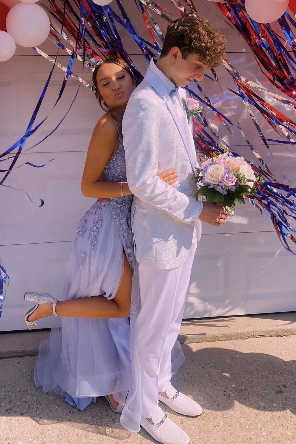 White Jacquard Shawl Lapel One Button 2 Pieces Men's Prom Suits 