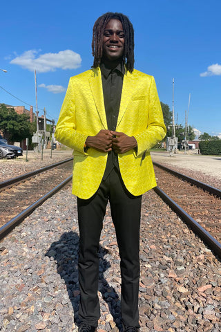 Yellow Jacquard Notched Lapel 2 Pieces Men's Prom Suits 