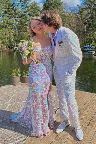 Sparkly White Sequins Shawl Lapel 2 Pieces Men's Prom Suits 