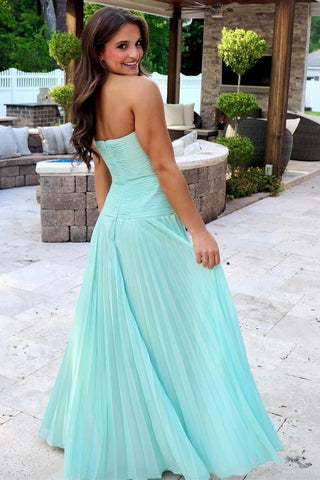 Fuchsia A-Line Sweetheart Pleated Long Prom Dress with Slit