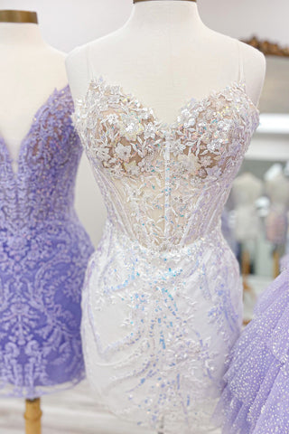 Stylish Sheath Spaghetti Straps Lilac Corset Homecoming Dress with Sequins