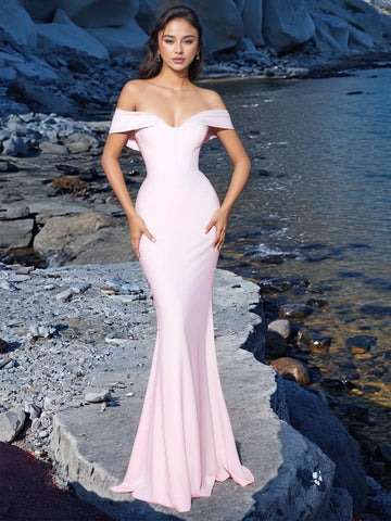 Off Shoulder Satin Mermaid Wedding Dress