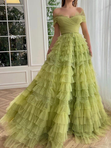 A-Linien-Ballkleid aus schulterfreiem Tüll