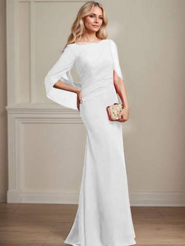 Trompete/Meerjungfrau U-Boot-Ausschnitt Bodenlang Chiffon Mutter der Braut Kleid Mit Plissee