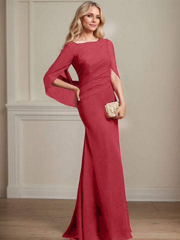 Trompete/Meerjungfrau U-Boot-Ausschnitt Bodenlang Chiffon Mutter der Braut Kleid Mit Plissee