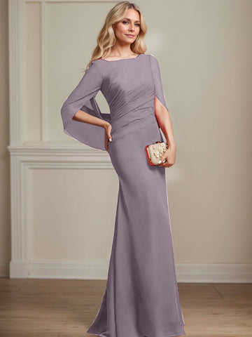Trompete/Meerjungfrau U-Boot-Ausschnitt Bodenlang Chiffon Mutter der Braut Kleid Mit Plissee