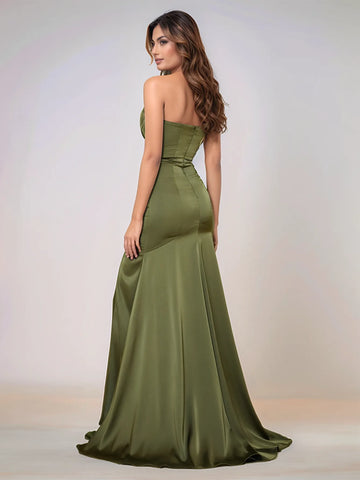 Sweetheart Acetate Satin Mermaid Bridesmaid Dress With Split