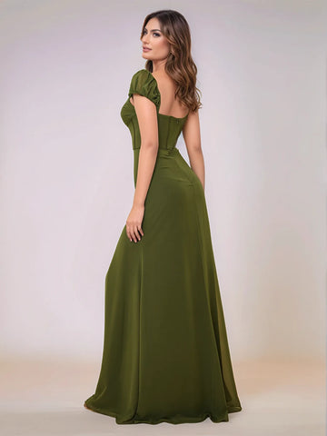 Cap Sleeves Sweetheart Twist Chiffon Bridesmaid Dress